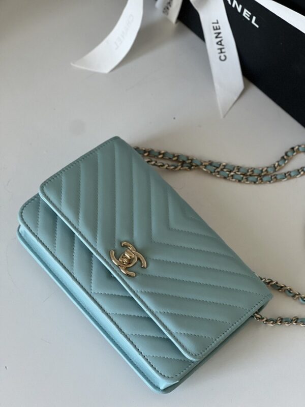 Chanel Trendy WOC Wallet On Chain Chevron Lambskin Turquoise - Image 15