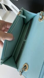 Chanel Trendy WOC Wallet On Chain Chevron Lambskin Turquoise - Image 16