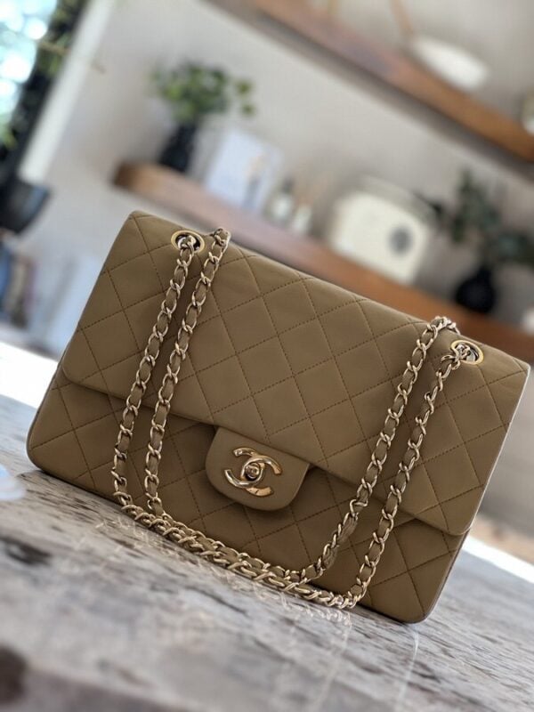 Chanel Small Classic Double Flap Lambskin Dark Beige GHW - Image 1