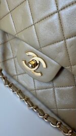Chanel Small Classic Double Flap Lambskin Dark Beige GHW - Image 10
