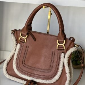Chloe Marcie Tan Leather & Shearling Medium Shoulder Bag