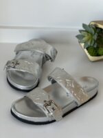 Louis Vuitton Bom Dia Silver Slides 37.5