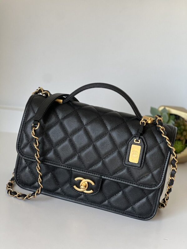 Chanel Quilted Caviar School Memory Small Top Handle Flap Black - Image 1