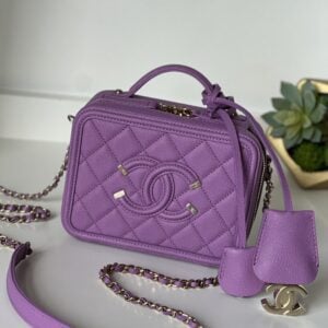 Chanel Caviar Quilted Small CC Filigree Vanity Case Purple
