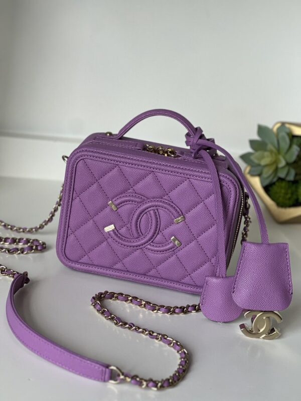 IMG_0960 Chanel Caviar Quilted Small CC Filigree Vanity Case Purple - Image 1