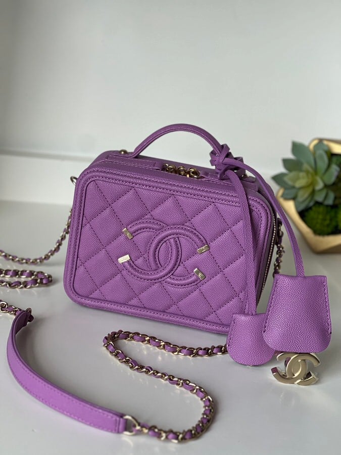IMG_0960 Chanel Caviar Quilted Small CC Filigree Vanity Case Purple - Image 1