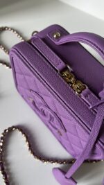 Chanel Caviar Quilted Small CC Filigree Vanity Case Purple - Image 3