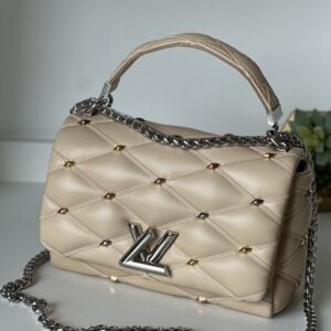 Louis Vuitton Lambskin Studded Malletage Top Handle GO-14 MM Beige