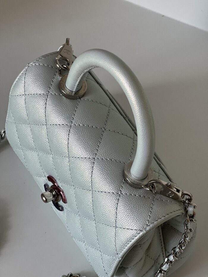Chanel Extra Mini Coco Top Handle Iridescent Blue Rainbow Hardware - Image 3