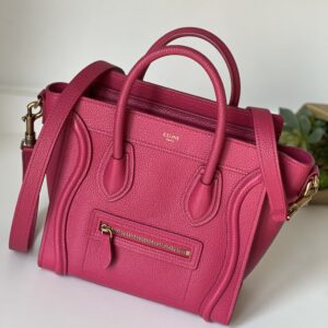 Celine Nano Luggage Fuchsia Drummed Calfskin
