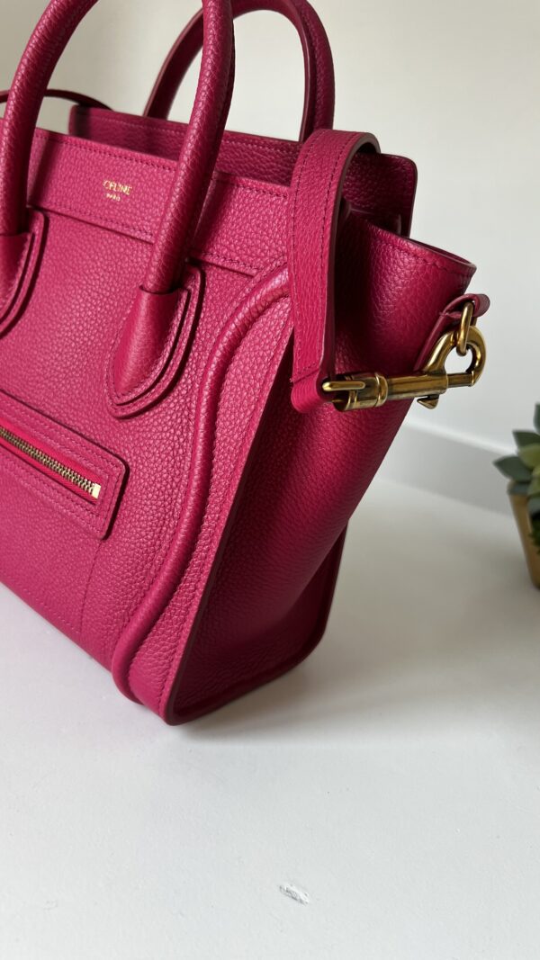 Celine Nano Luggage Fuchsia Drummed Calfskin - Image 4