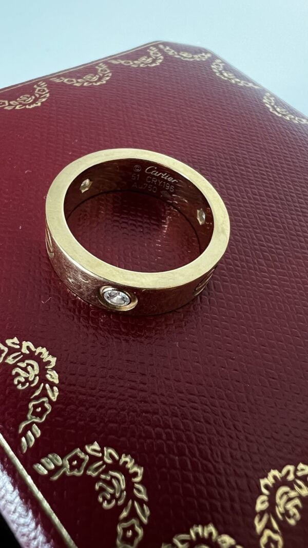 Cartier Love Ring 3 Diamonds Yellow Gold 51 - Image 4
