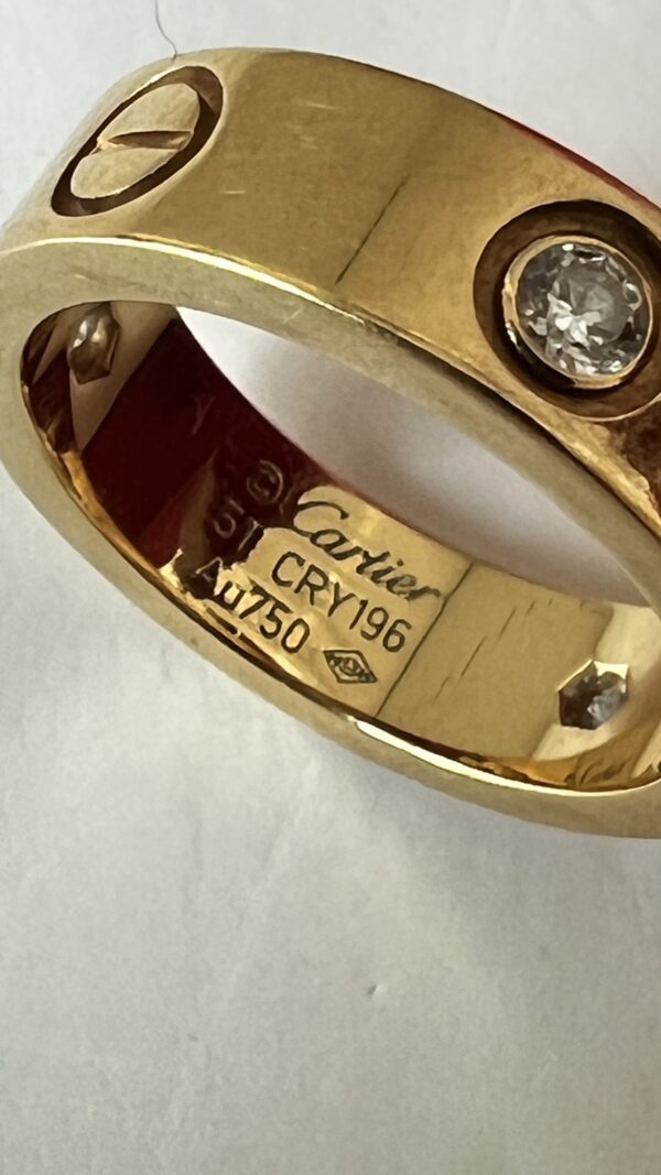 Cartier Love Ring 3 Diamonds Yellow Gold 51 - Image 5