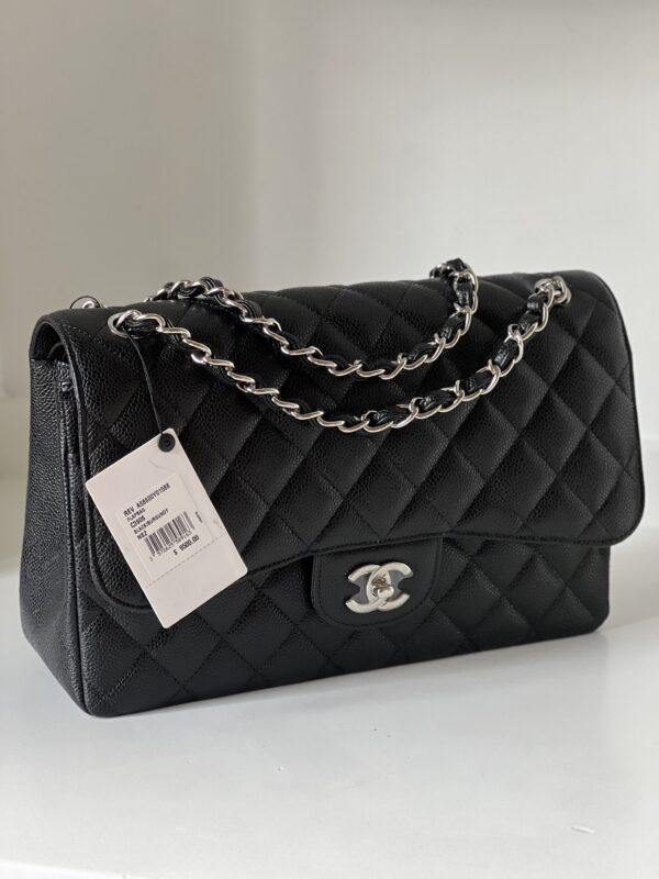 Chanel Jumbo Black Caviar Silver Hardware