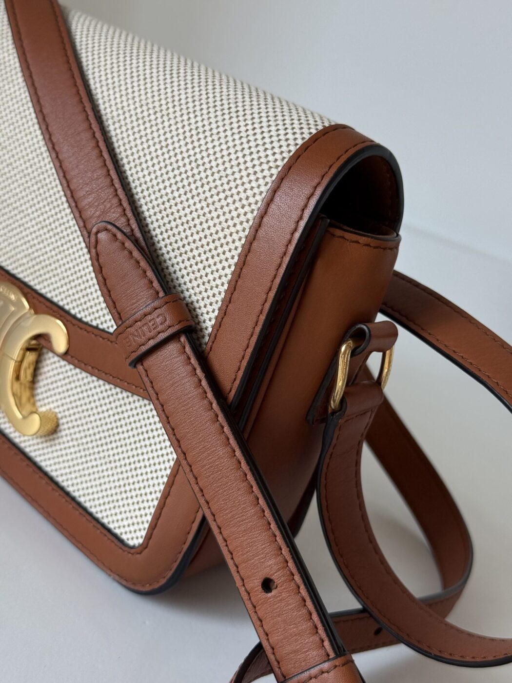 Celine Calfskin Classique Triomphe Bag White Tan - Image 3