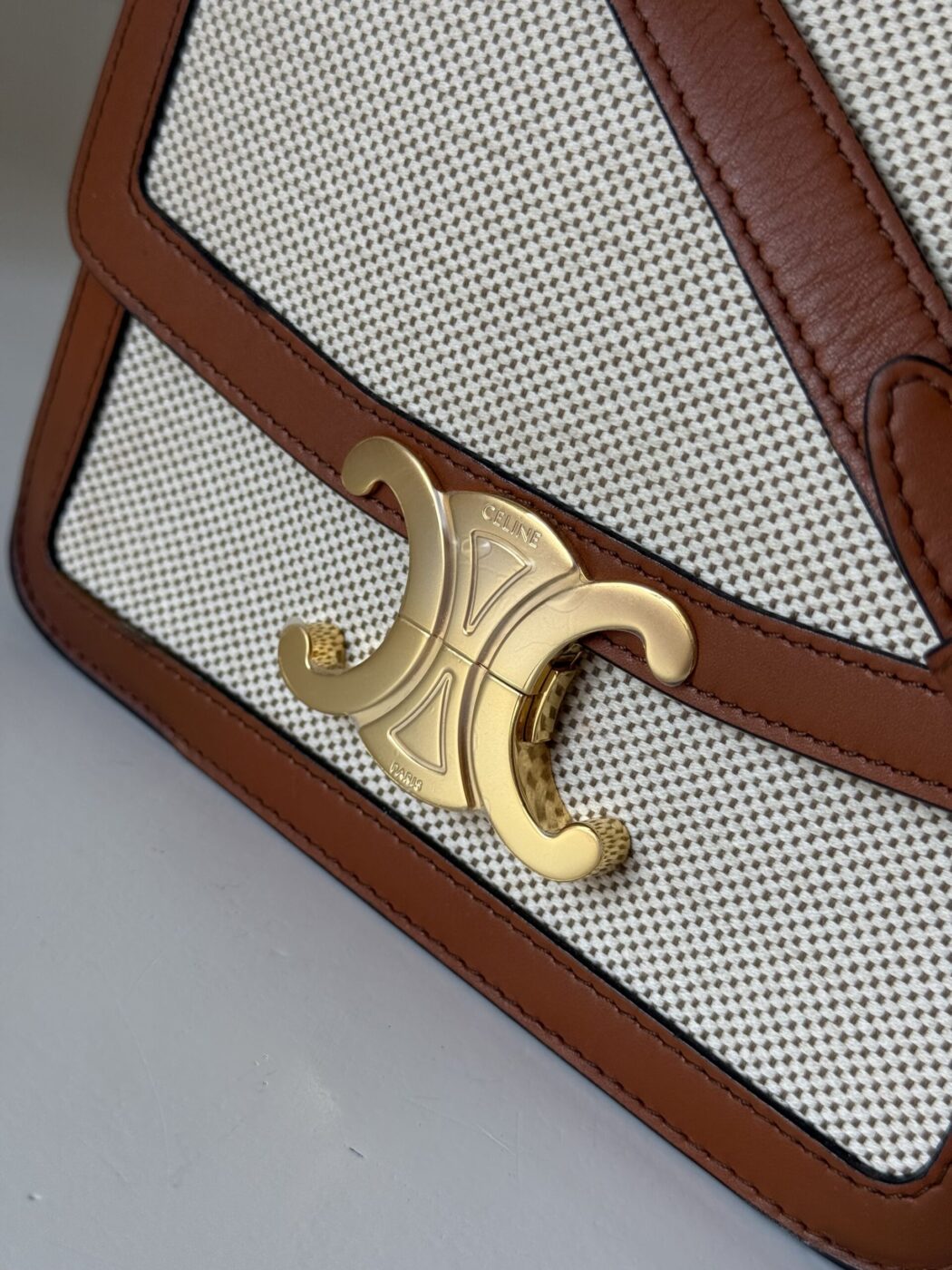 Celine Calfskin Classique Triomphe Bag White Tan - Image 4