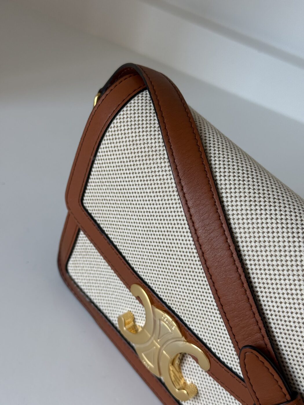 Celine Calfskin Classique Triomphe Bag White Tan - Image 5