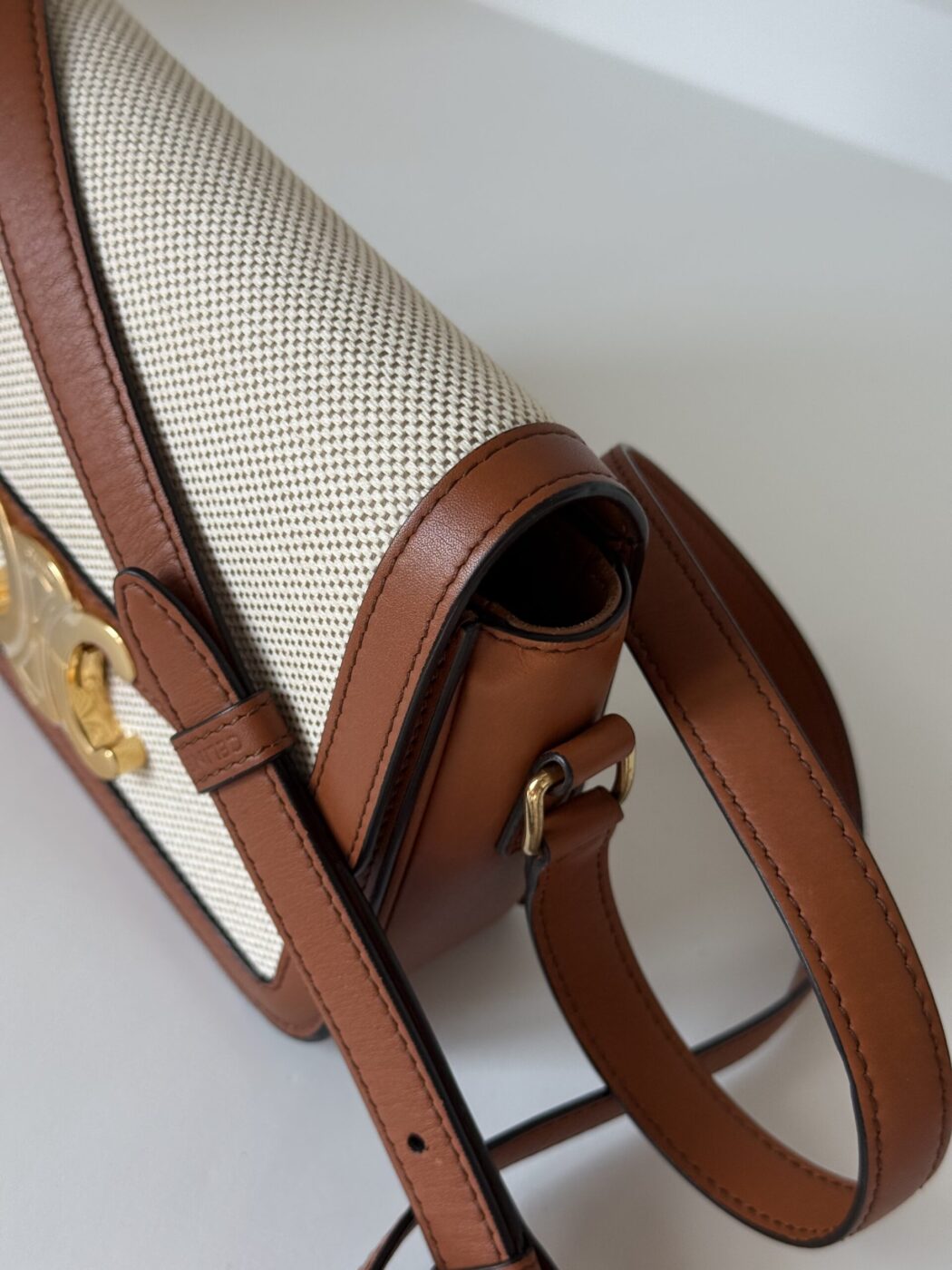 Celine Calfskin Classique Triomphe Bag White Tan - Image 6