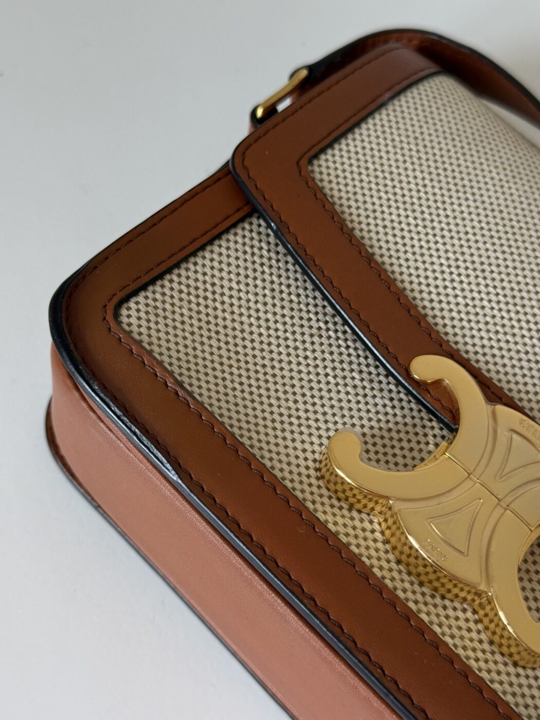 Celine Calfskin Classique Triomphe Bag White Tan - Image 12