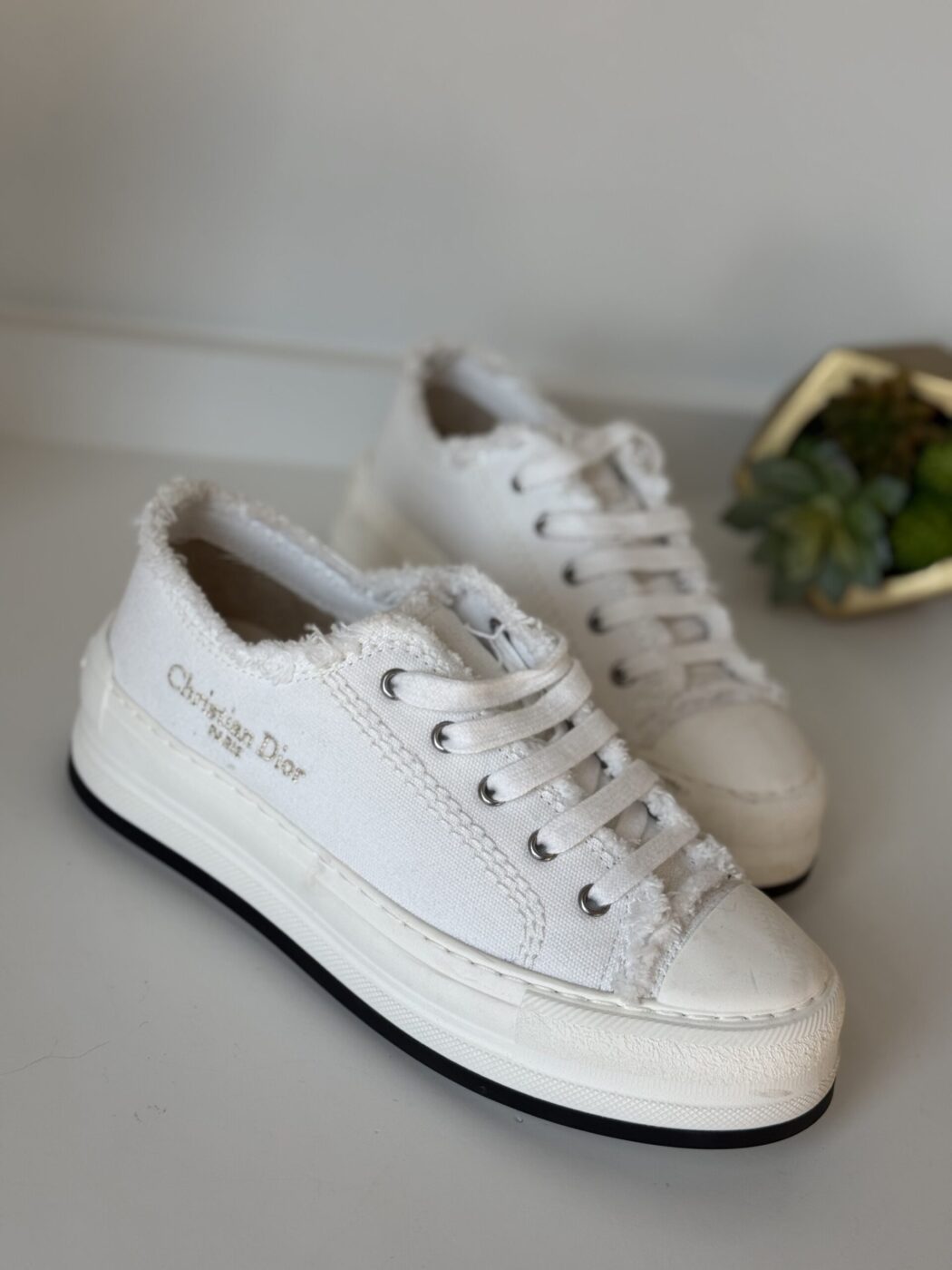 Christian Dior Frayed Canvas Sneakers Women 38.5 - Image 1