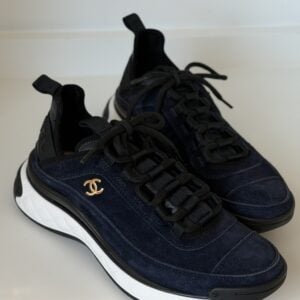 Chanel Suede Calfskin CC Sneakers 39 Navy