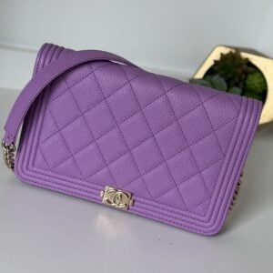 Chanel Caviar Quilted Boy Wallet On Chain WOC Purple