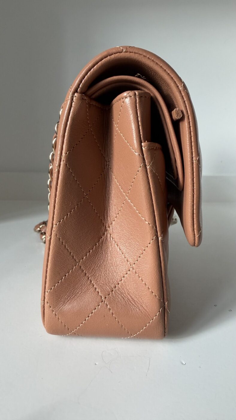 Chanel Medium Classic Double Flap Bag 22S Caramel Lambskin Light Gold Hardware - Image 3