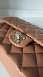 Chanel Medium Classic Double Flap Bag 22S Caramel Lambskin Light Gold Hardware - Image 9