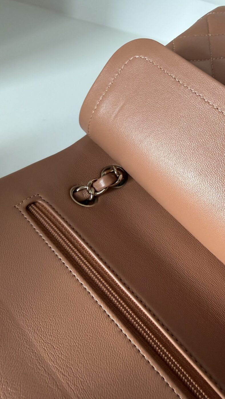 Chanel Medium Classic Double Flap Bag 22S Caramel Lambskin Light Gold Hardware - Image 12