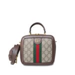 Gucci GG Supreme Monogram Mini Ophidia Top Handle Square Shoulder Bag Beige Ebony New Acero