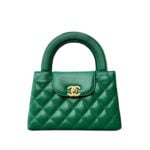 Chanel Shiny Aged Calfskin Quilted Nano Kelly Shopper Green