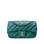 Chanel Double Flap Zipped Crinkled Lambskin Dark Green RHW Crossbody