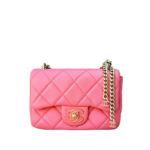 Chanel Lambskin Enamel Quilted Pending CC Mini Square Flap Pink
