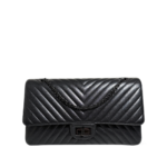 Chanel Reissue 2.55 Jumbo Flap Chevron Sheepskin Black On Black Shoulder Bag