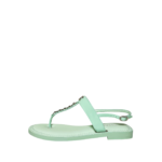 Chanel Lambskin Patent Chain CC Logo Thong Flat Sandals 38.5 Green