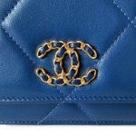 Chanel Shiny Goatskin Quilted Chanel 19 Wallet On Chain WOC Blue MHW - Image 7